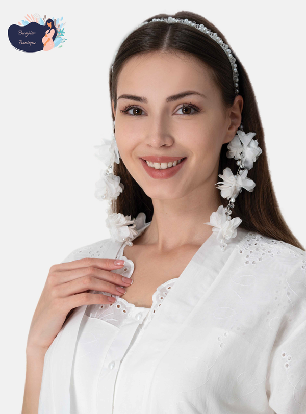 CT21- One line Pearl maternity crown with hanging earrings