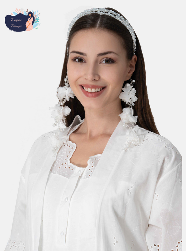 CT22- Two lines Pearl maternity crown with hanging earrings