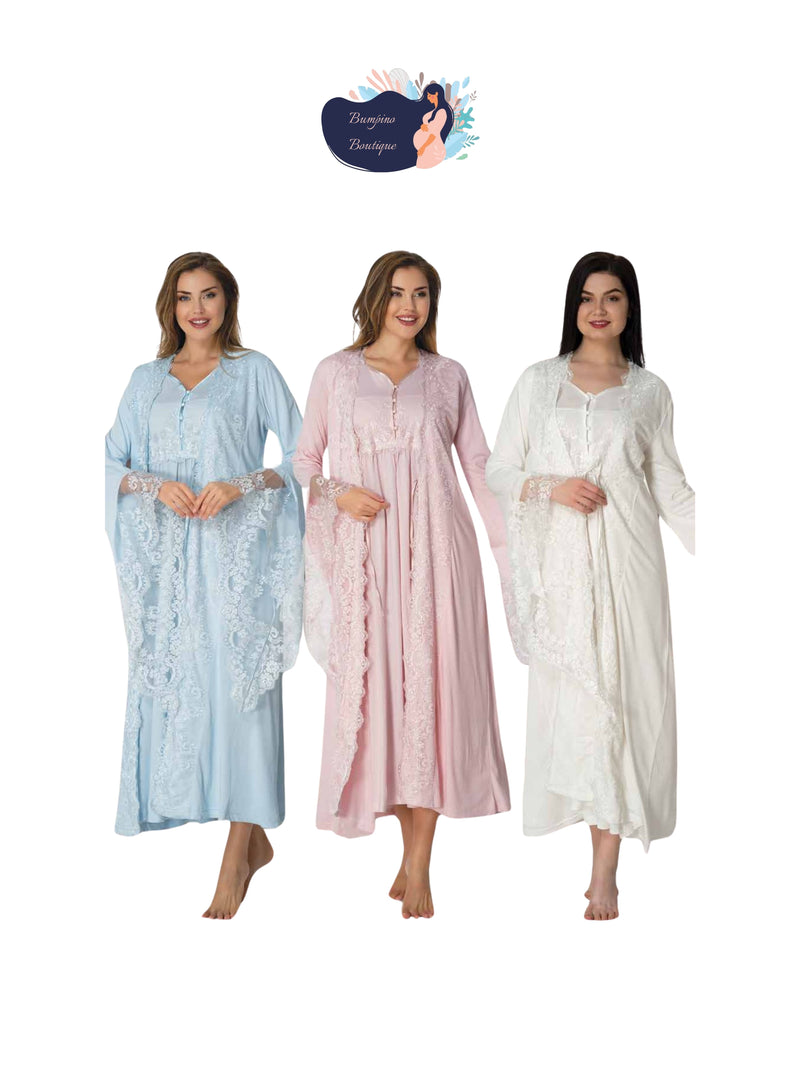 0310/ special design maternity nightgown set with robe