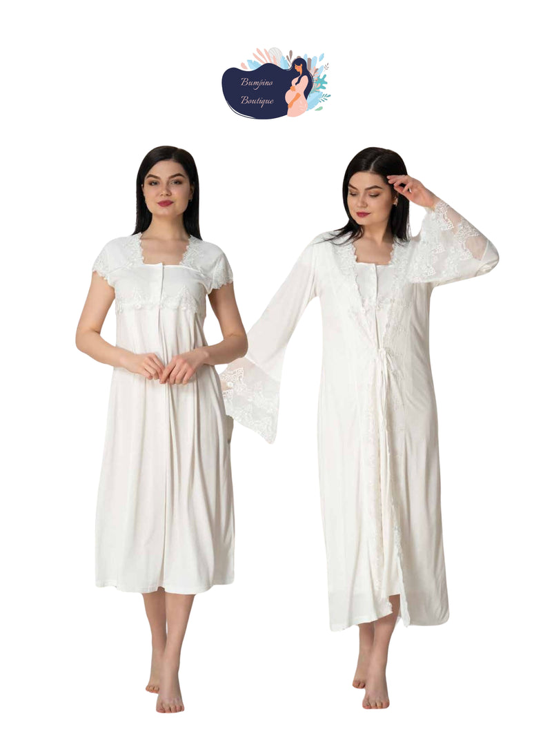 0510/ Princess style robe with maternity nightgown set