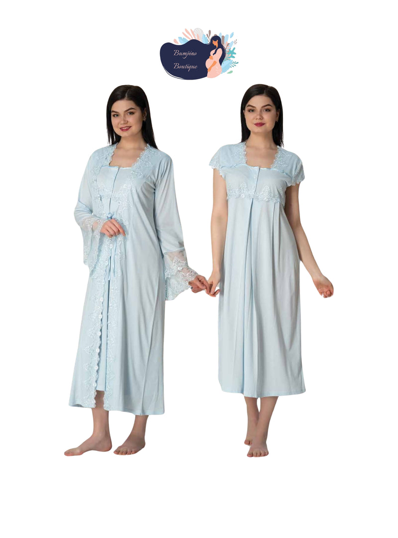 0510/ Princess style robe with maternity nightgown set