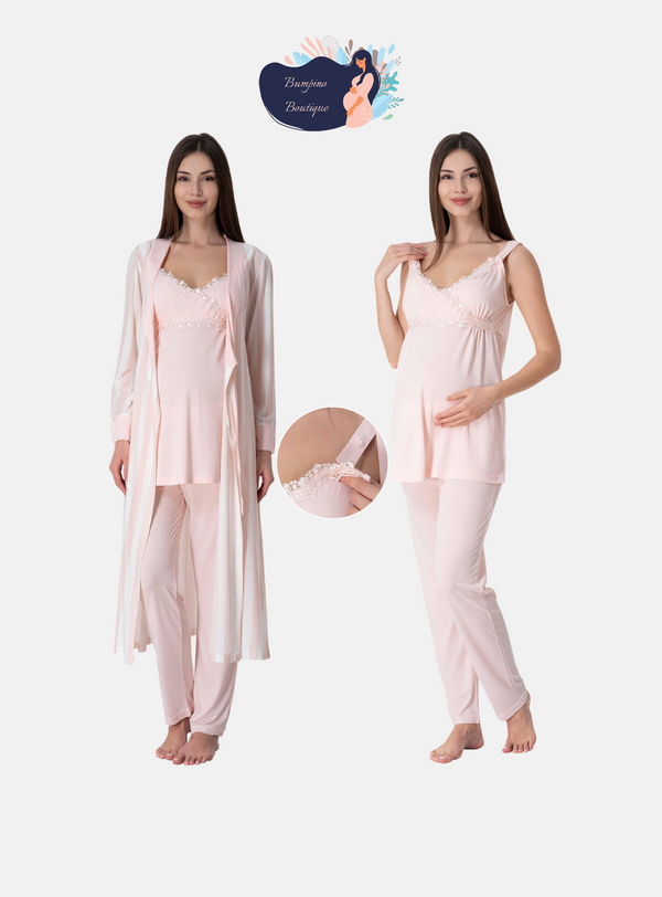 0937/ striped robe maternity pajama set
