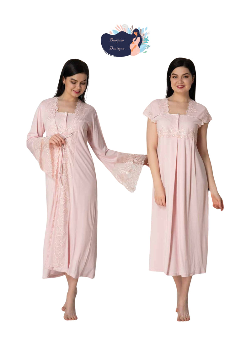 0510/ Princess style robe with maternity nightgown set