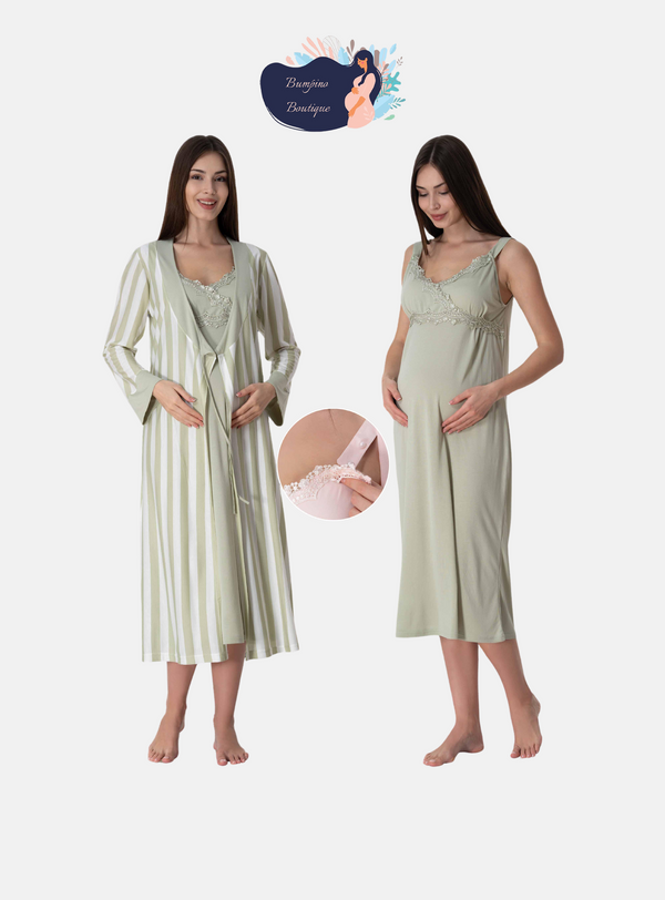 0935 / striped robe maternity nightgown set