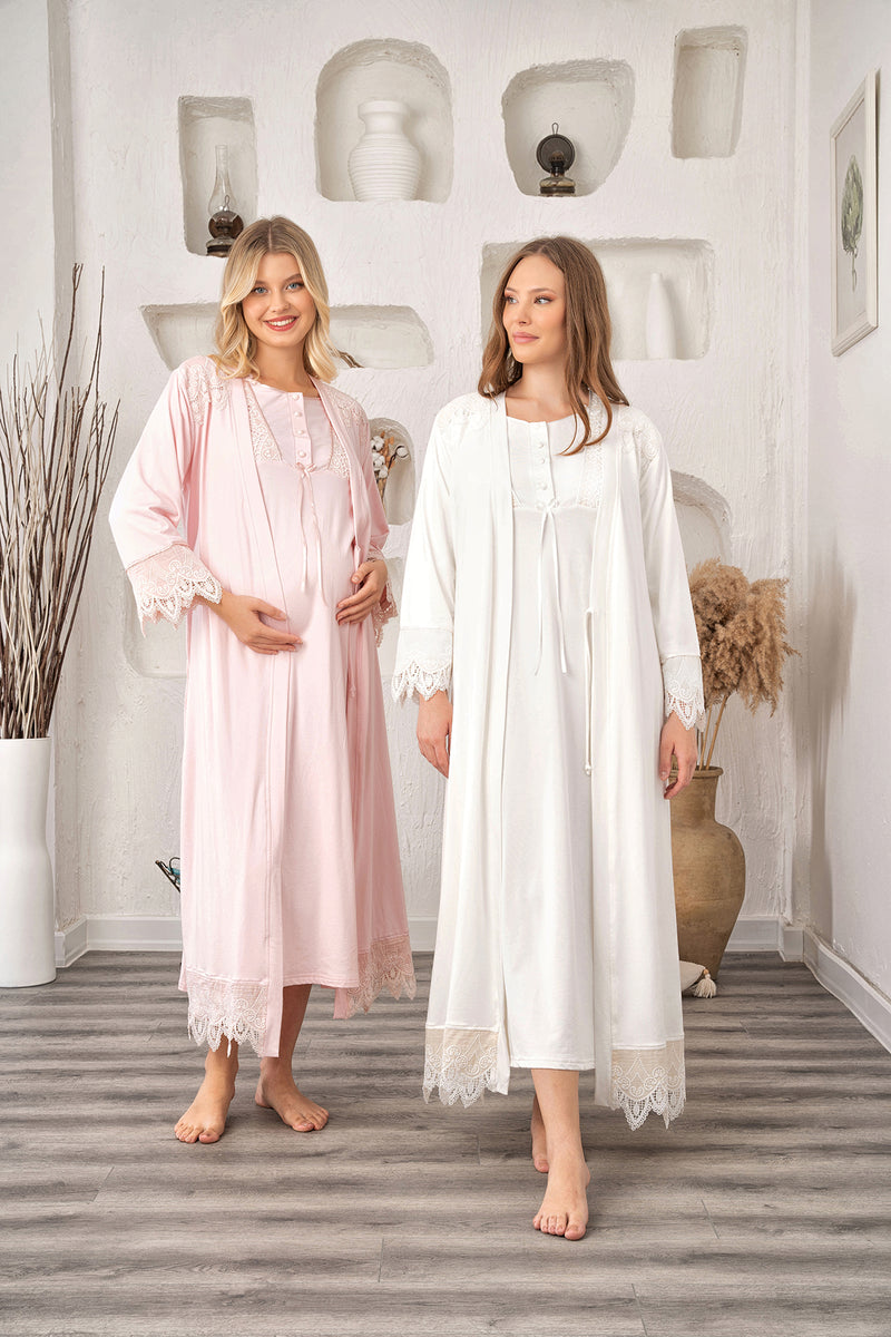 9533- Lace Robe and Maternity Nightgown Set