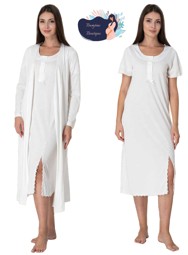 3075/ 2 pieces nightgown with a slit and a robe