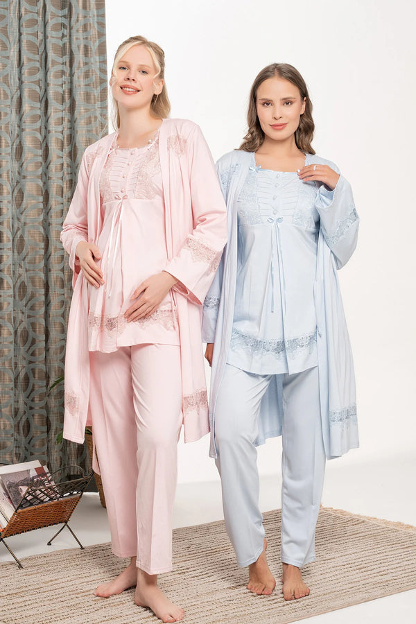 1604- Lace embroidery pajama and robe set