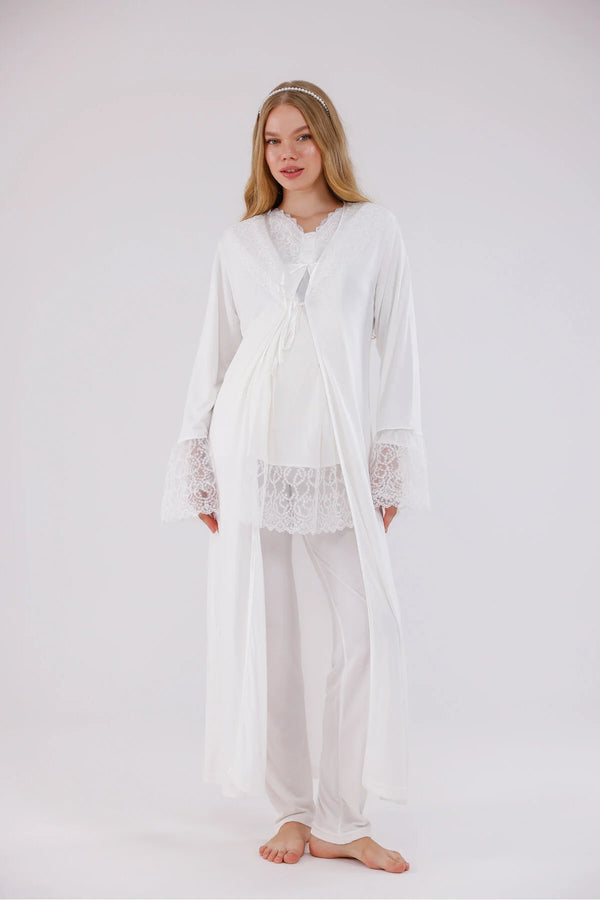 0744/ Guipure Detailed Maternity Pyjamas and Robe