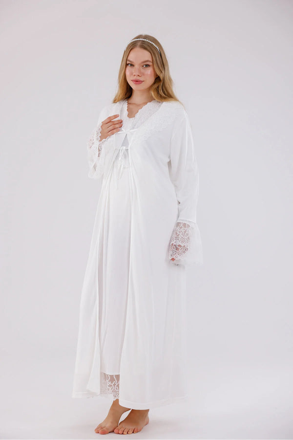0745 / Guipure Detailed Maternity Nightgown and Robe