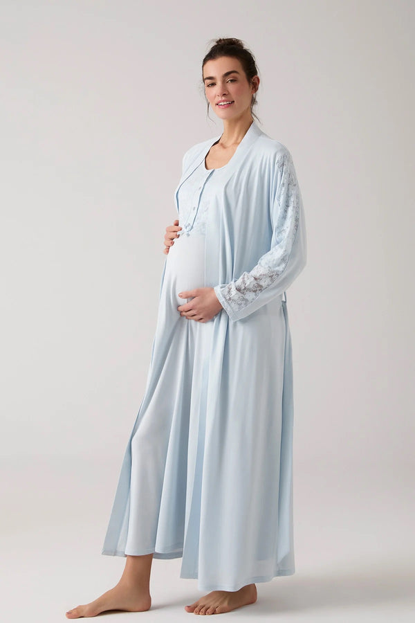 0117/ Lace Embroidered Maternity & Nursing Nightgown and Robe Set