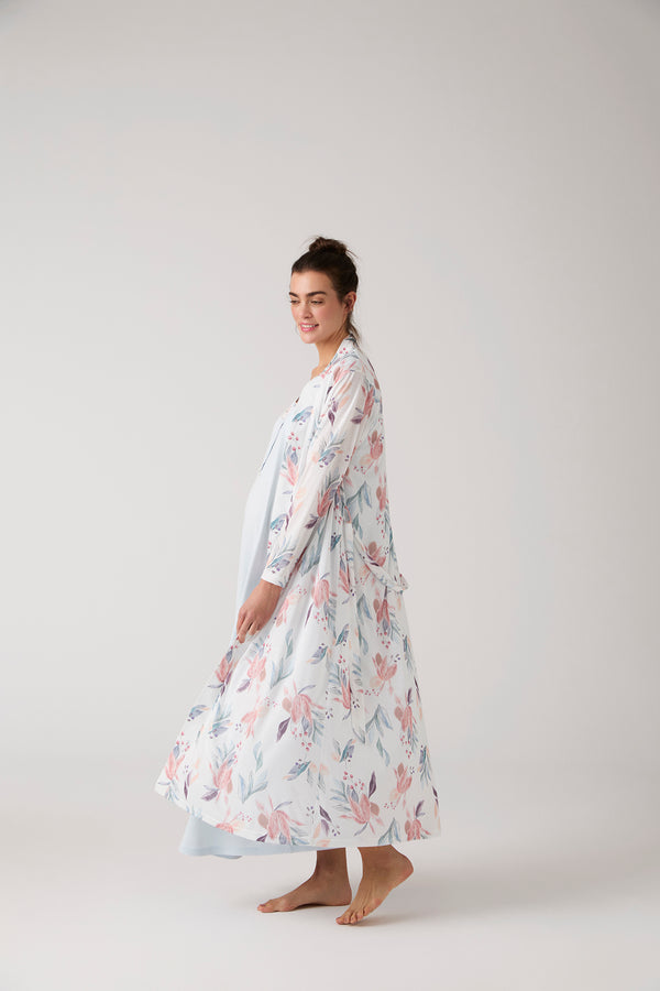 0113/ Lace Collar Maternity-Nursing Nightgown & Patterned Robe Set