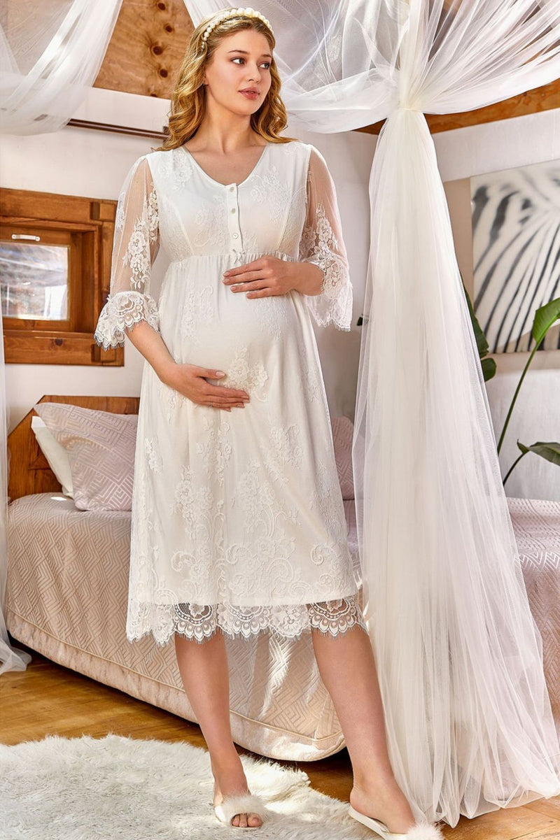 42171 - Lace covered maternity nightgown